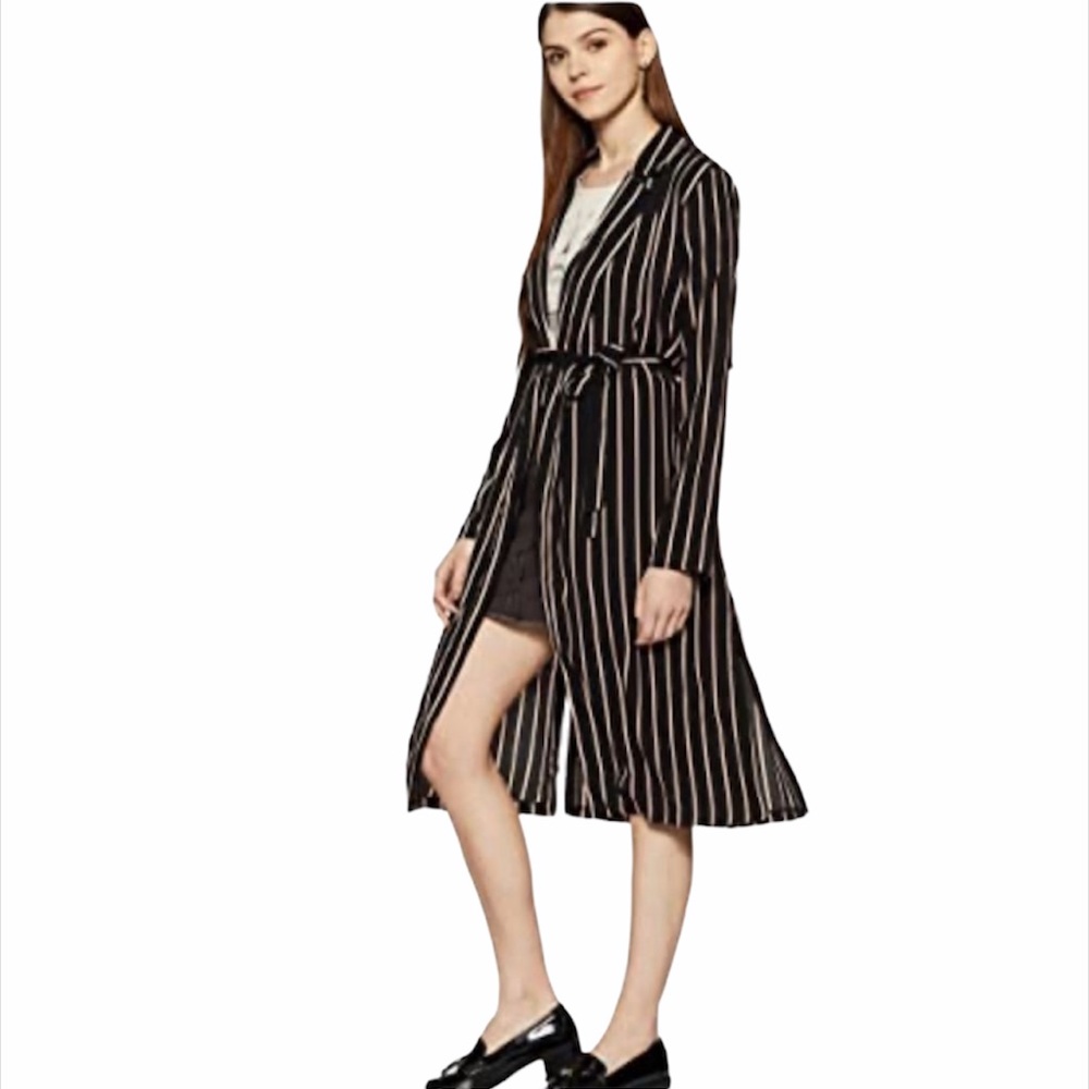 Bleuh Ciel Black & White Striped Duster Jacket